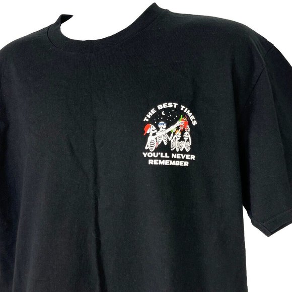 Last Call Co Best Times You'll Never Remember Skeleton Party T-Shirt Large Mens - Picture 2 of 4